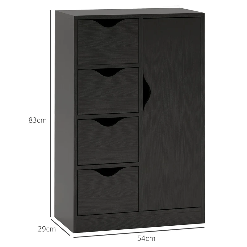 Buffet salon entrée 54 x 29 x 83 cm 1 placard 4 tiroirs antibasculement scandinave épuré en panneau de particules noir 21_0002834
