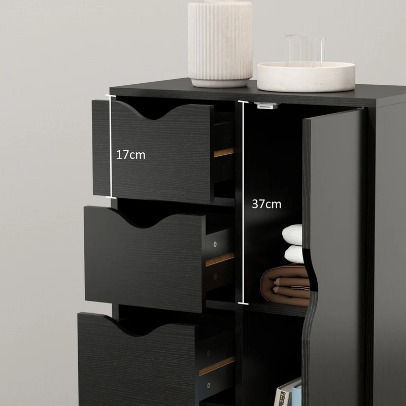 Buffet salon entrée 54 x 29 x 83 cm 1 placard 4 tiroirs antibasculement scandinave épuré en panneau de particules noir 21_0002834
