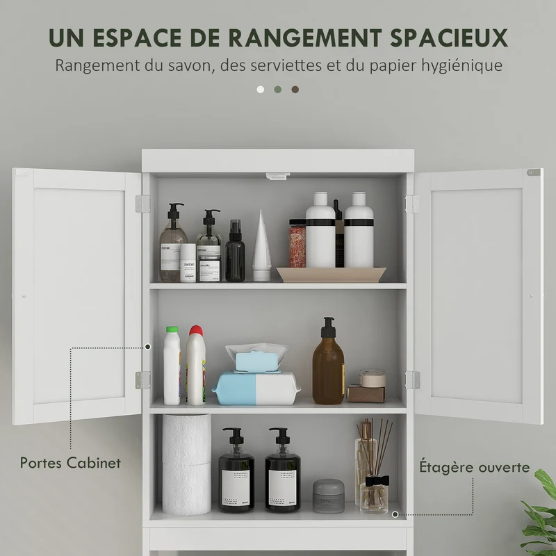 Armoire de rangement au-dessus des toilettes 58,5 x 23 x 170 cm gain de place étagère réglable utile moderne en MDF blanc 21_0002018