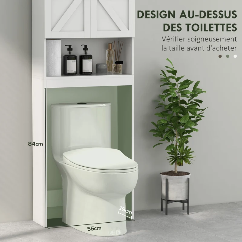 Armoire de rangement au-dessus des toilettes 58,5 x 23 x 170 cm gain de place étagère réglable utile moderne en MDF blanc 21_0002018