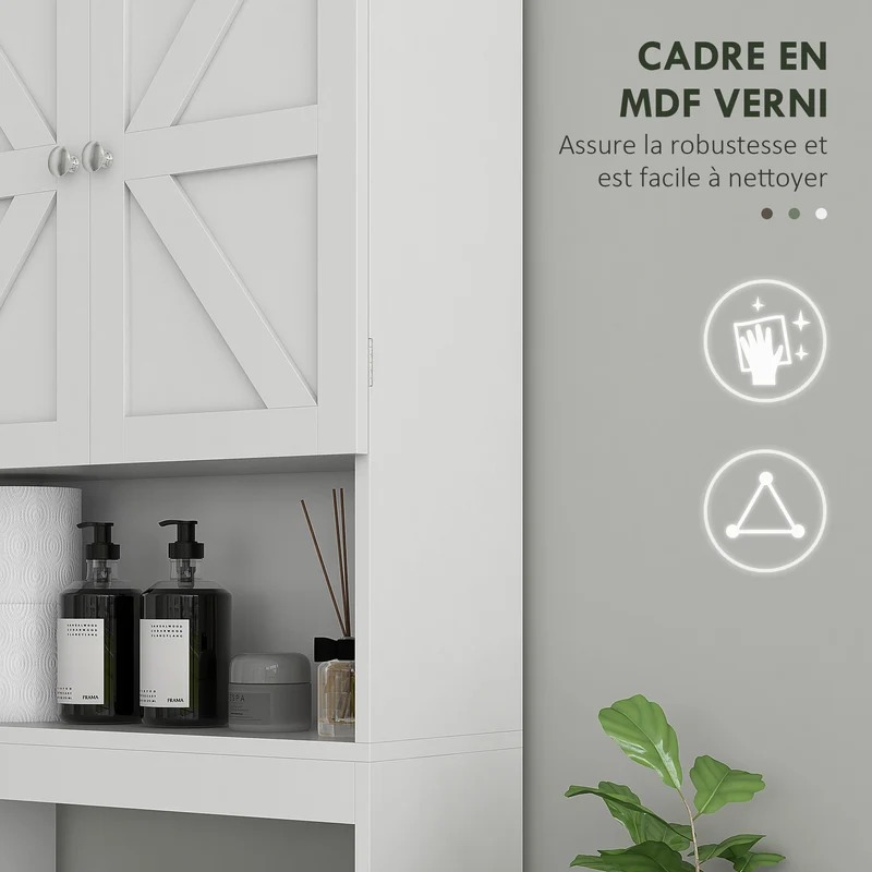 Armoire de rangement au-dessus des toilettes 58,5 x 23 x 170 cm gain de place étagère réglable utile moderne en MDF blanc 21_0002018