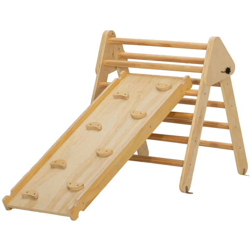 Triangle d'escalade 3 en 1 intérieur pliable pour enfant 147 x 64,5 x 6,5 cm sécurité ergonomique replié en bois naturel 21_0000304