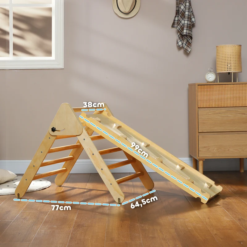 Triangle d'escalade 3 en 1 intérieur pliable pour enfant 147 x 64,5 x 6,5 cm sécurité ergonomique replié en bois naturel 21_0000304