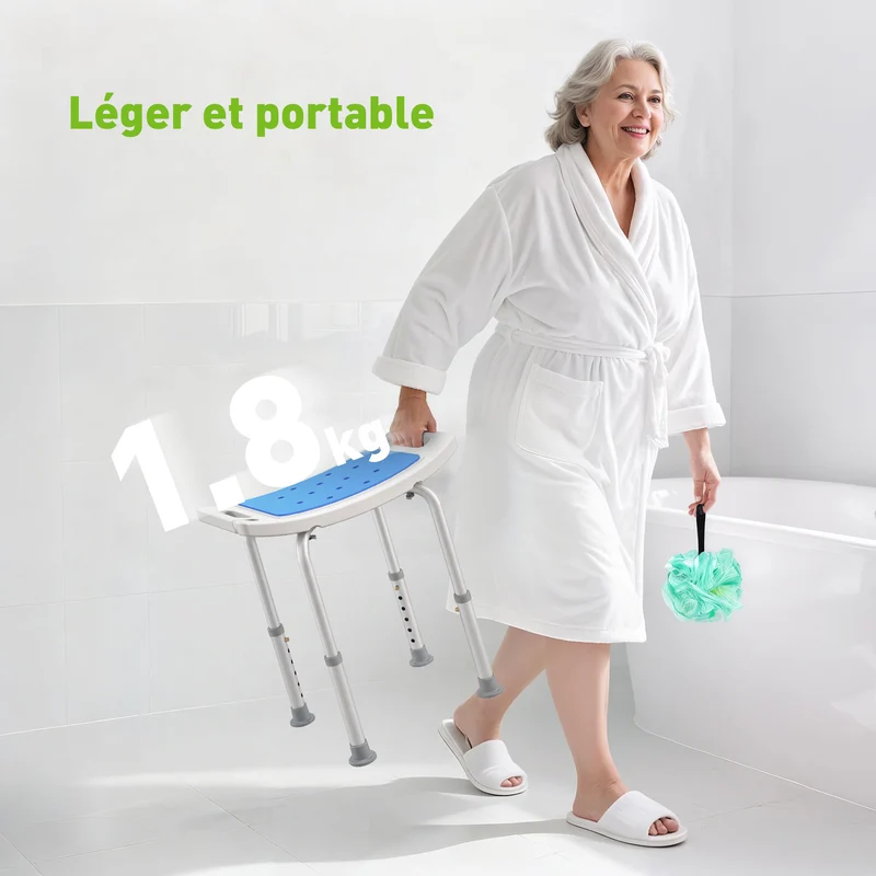 Tabouret de douche 52 x 31 x 52 cm hauteur réglable 6 positions ergonomique épuré en polyéthylène haute densité blanc 21_0000866