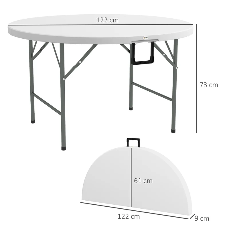 Table ronde de jardin 122 x 122 x 73 cm pliable facile à nettoyer pour terrasse moderne contemporain en plastique blanc 21_0005200
