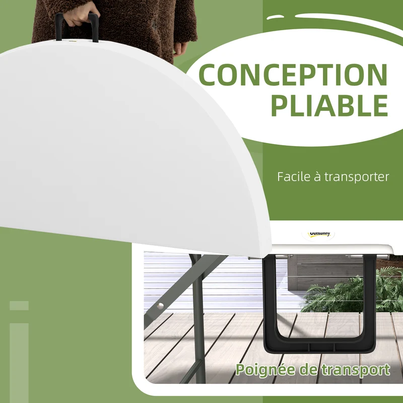 Table ronde de jardin 122 x 122 x 73 cm pliable facile à nettoyer pour terrasse moderne contemporain en plastique blanc 21_0005200