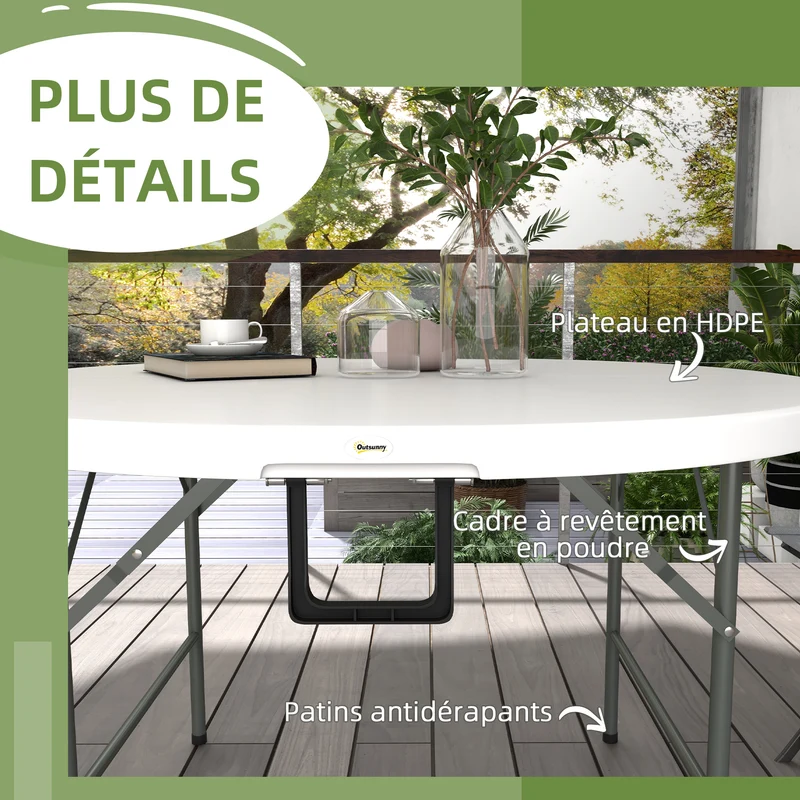 Table ronde de jardin 122 x 122 x 73 cm pliable facile à nettoyer pour terrasse moderne contemporain en plastique blanc 21_0005200