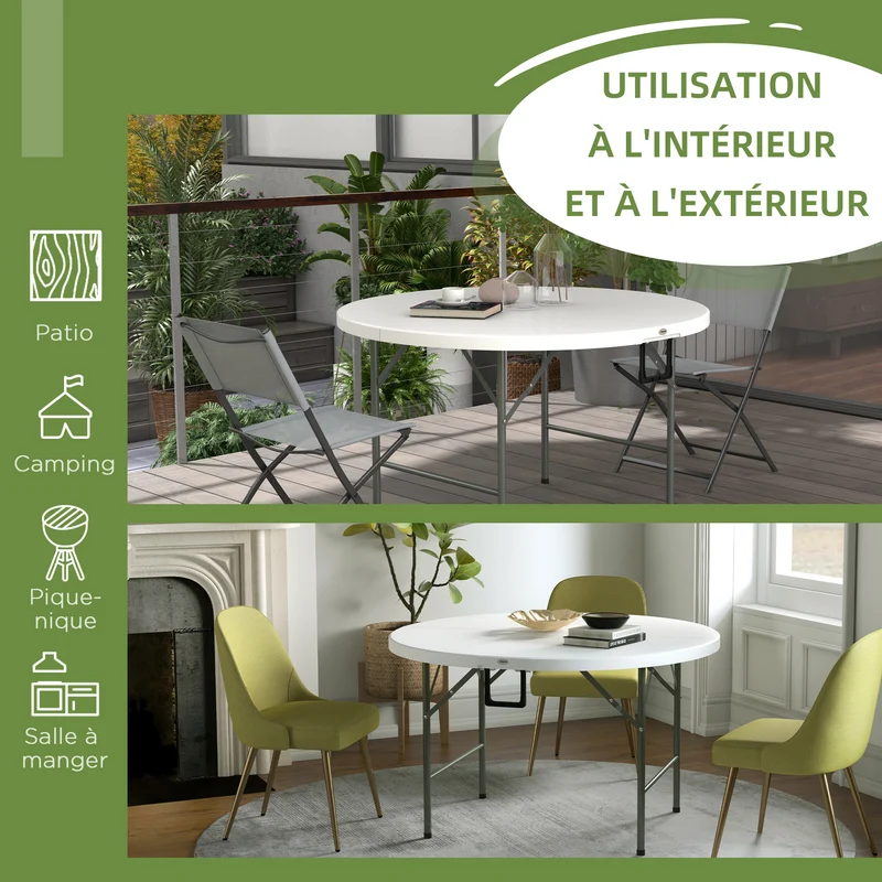 Table ronde de jardin 122 x 122 x 73 cm pliable facile à nettoyer pour terrasse moderne contemporain en plastique blanc 21_0005200