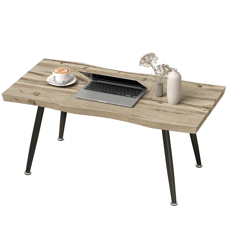 Table basse salon 100 x 50 x 45 cm plateau 4 cm pieds acier résistance rayures style nordique contemporain en MDF chêne 21_0003552
