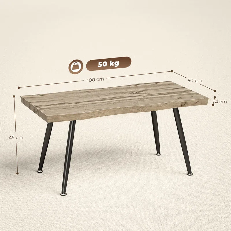 Table basse salon 100 x 50 x 45 cm plateau 4 cm pieds acier résistance rayures style nordique contemporain en MDF chêne 21_0003552