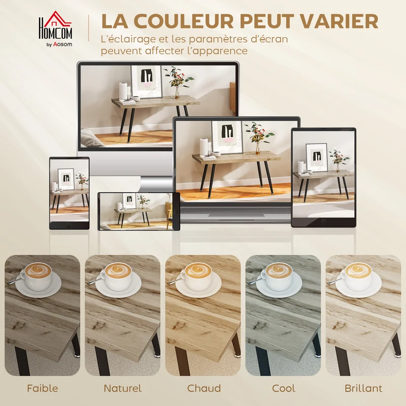 Table basse salon 100 x 50 x 45 cm plateau 4 cm pieds acier résistance rayures style nordique contemporain en MDF chêne 21_0003552