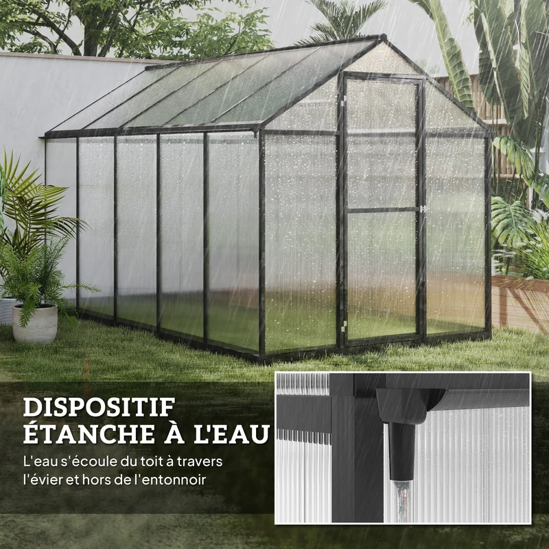 Serre de jardin 303 x 183 x 195 cm ventilation réglable double paroi anti uv moderne épuré en polycarbonate transparent 21_0004123