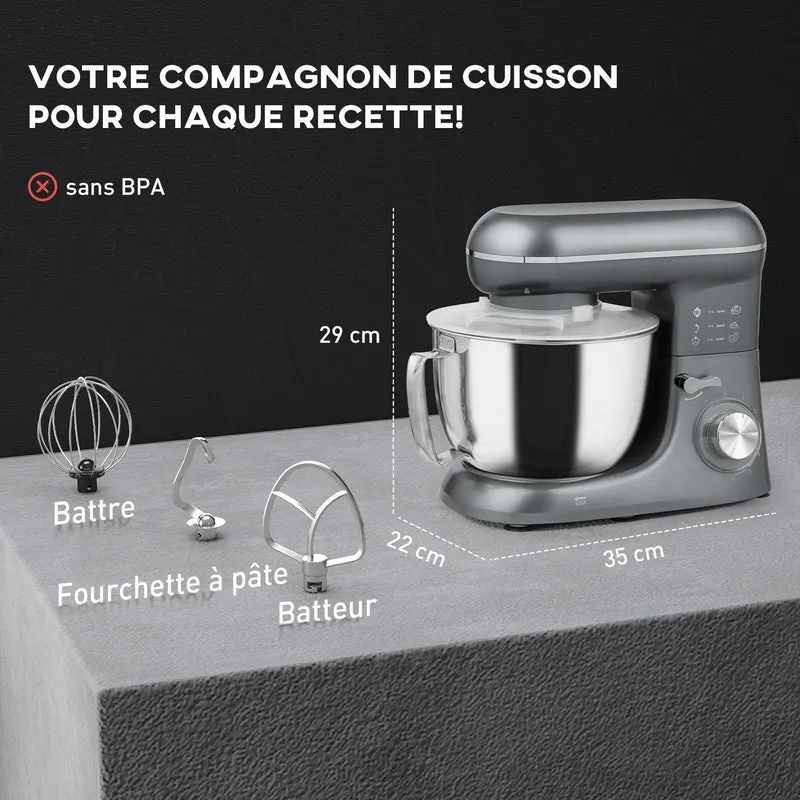 Robot pâtissier cuisine 35 x 22 x 29 cm moteur 1300 watts bol 4,5 l rapide design épuré en acier inoxydable argenté 21_0000957