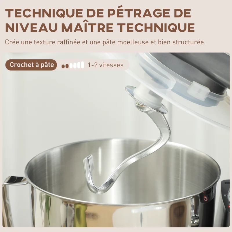 Robot pâtissier cuisine 35 x 22 x 29 cm moteur 1300 watts bol 4,5 l rapide design épuré en acier inoxydable argenté 21_0000957