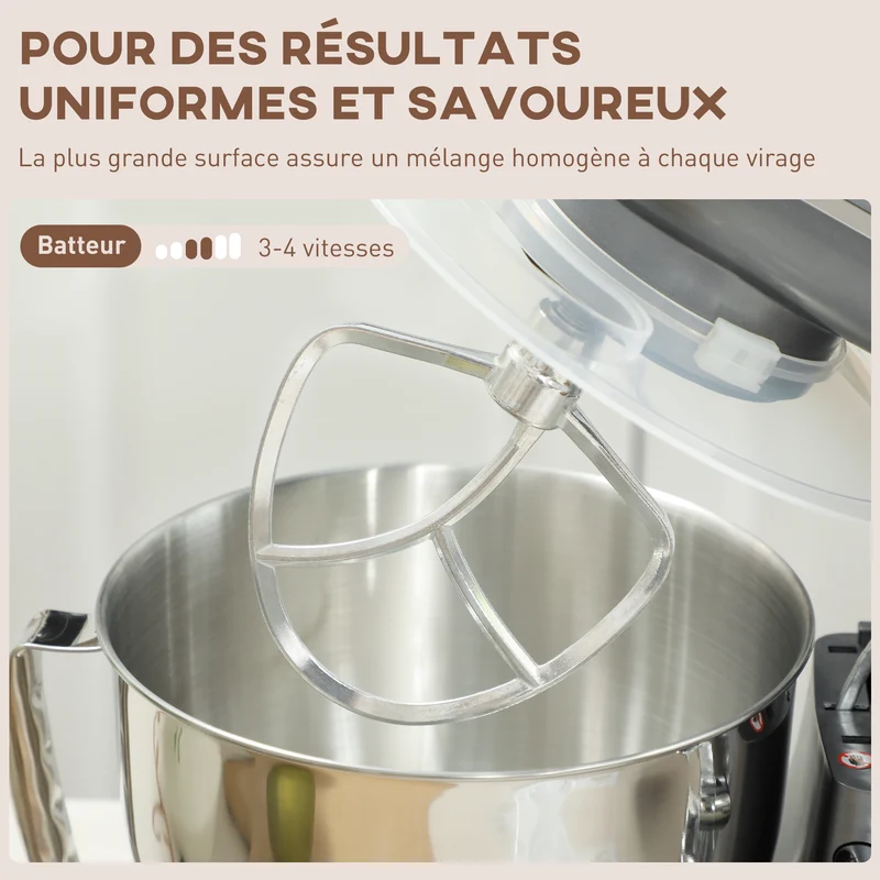 Robot pâtissier cuisine 35 x 22 x 29 cm moteur 1300 watts bol 4,5 l rapide design épuré en acier inoxydable argenté 21_0000957