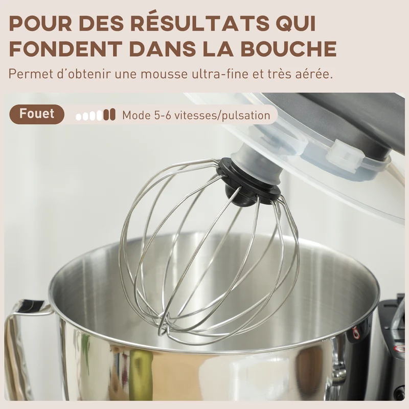 Robot pâtissier cuisine 35 x 22 x 29 cm moteur 1300 watts bol 4,5 l rapide design épuré en acier inoxydable argenté 21_0000957