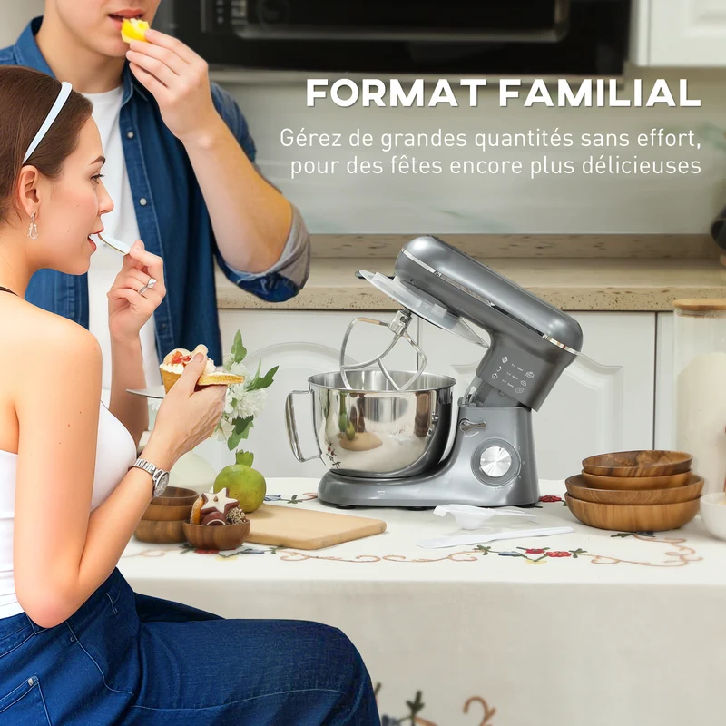 Robot pâtissier cuisine 35 x 22 x 29 cm moteur 1300 watts bol 4,5 l rapide design épuré en acier inoxydable argenté 21_0000957