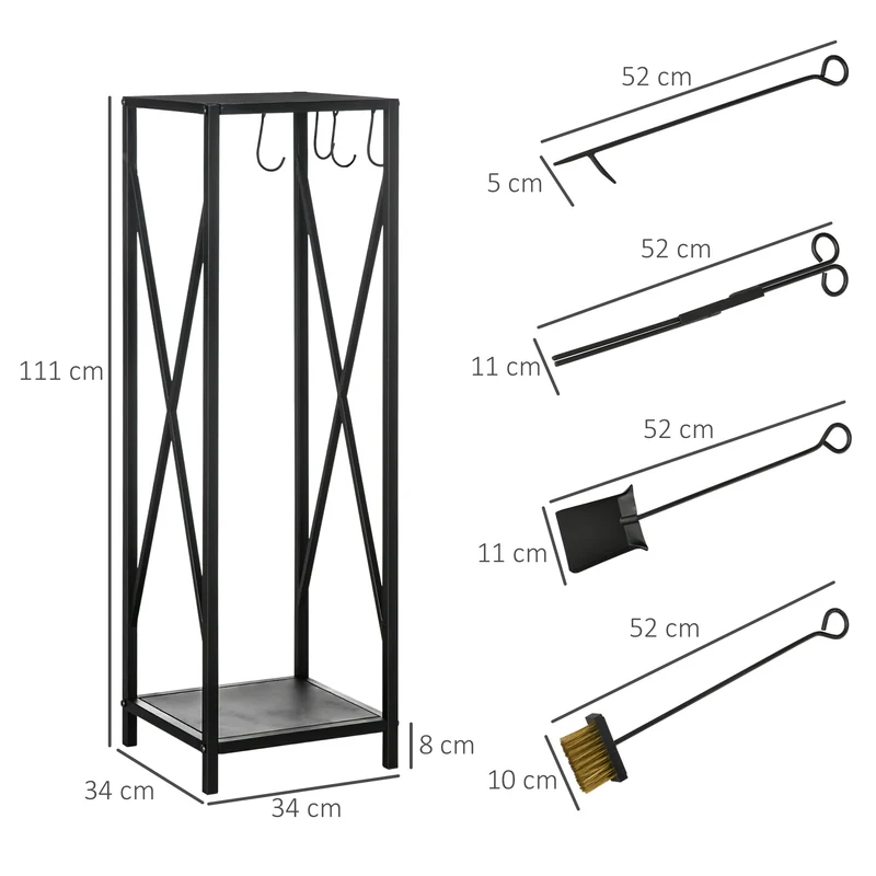 Porte-bûches colonne pour cheminée 34 x 34 x 111 cm étagère intégrée rangement accessoires design épuré en métal noir 21_0003903