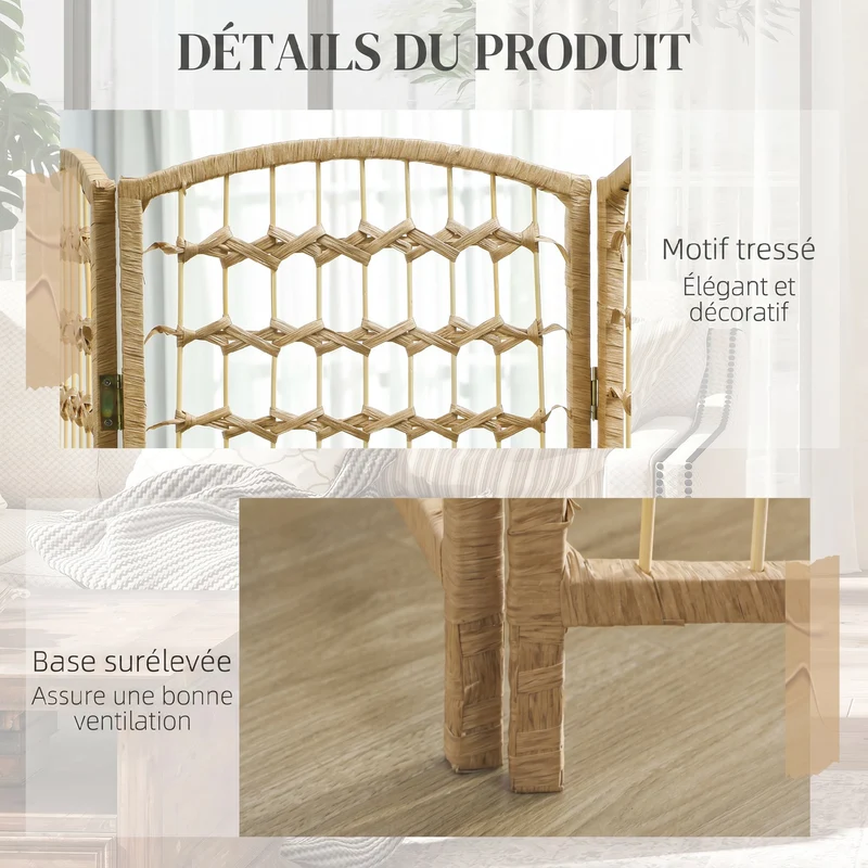 Paravent séparateur pliable 8 panneaux 320 x 170 x 1,5 cm séparation intime moderne épuré en bois massif bois naturel 21_0001277