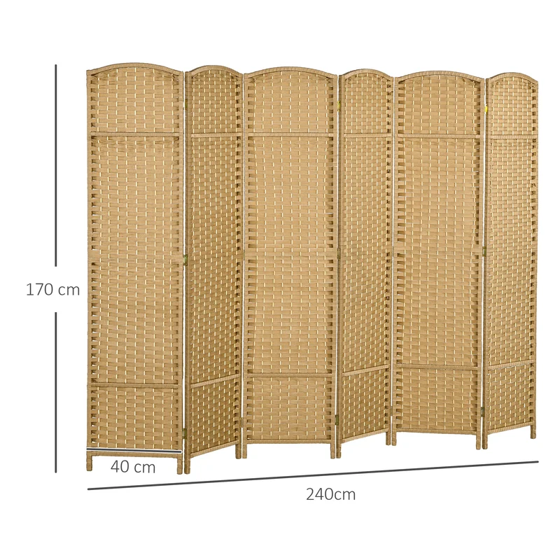 Paravent intérieur 6 panneaux séparateur pliable 240 x 1.6 x 170 cm intimité modulable design scandinave en bois naturel 21_0001327