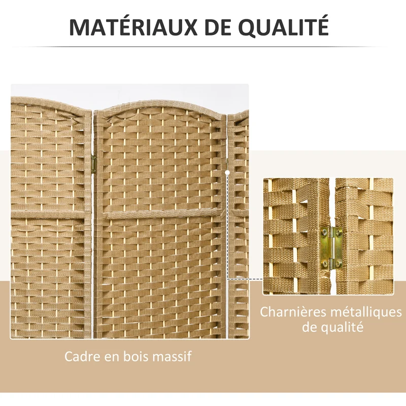 Paravent intérieur 6 panneaux séparateur pliable 240 x 1.6 x 170 cm intimité modulable design scandinave en bois naturel 21_0001327