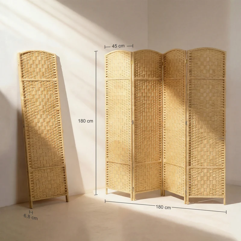 Paravent intérieur 4 panneaux pliable séparateur 180 x 1,7 x 180 cm gain d'intimité décoratif scandinave en bois naturel 21_0001339