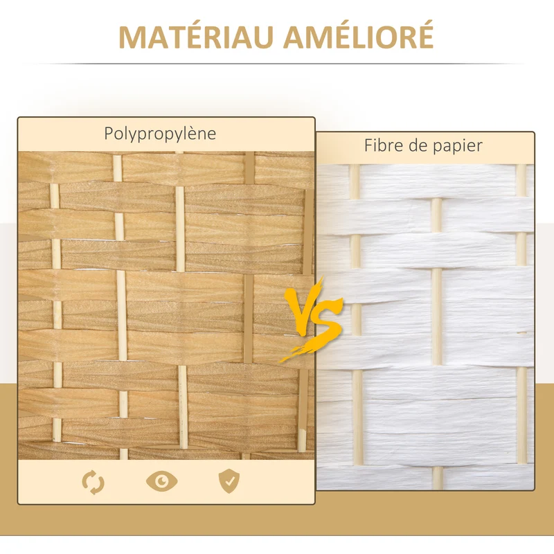 Paravent intérieur 4 panneaux pliable séparateur 180 x 1,7 x 180 cm gain d'intimité décoratif scandinave en bois naturel 21_0001339