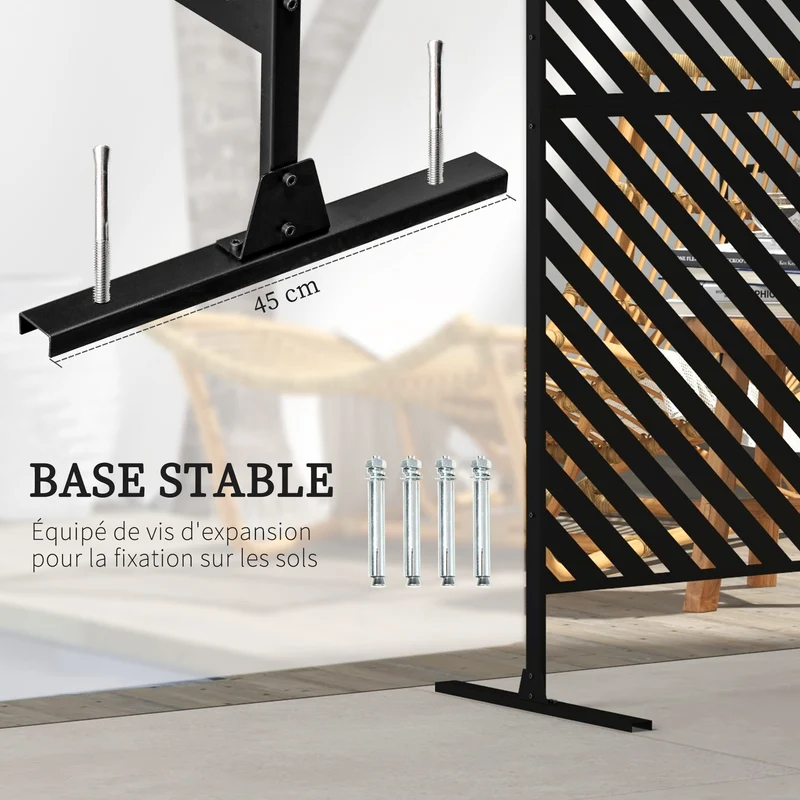 Panneau brise vue extérieur paravent terrasse 122 x 45 x 198 cm délimite espaces assure intimité décoratif en acier noir 21_0003983
