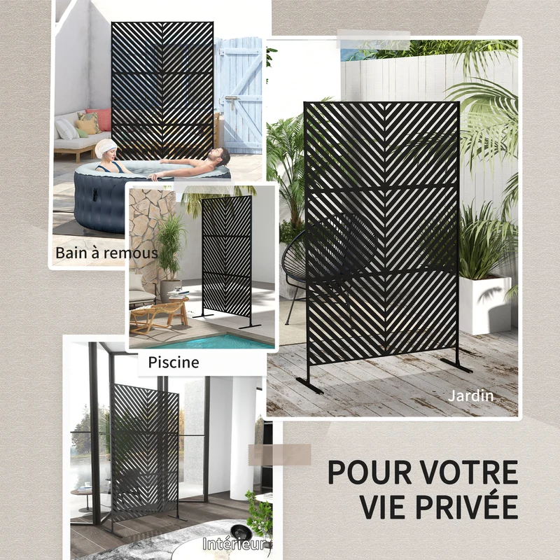 Panneau brise vue extérieur paravent terrasse 122 x 45 x 198 cm délimite espaces assure intimité décoratif en acier noir 21_0003983