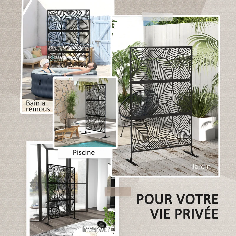Panneau brise vue décoratif extérieur 122 x 45 x 198 cm intimité délimitation style contemporain moderne en acier noir 21_0003984