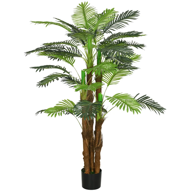 Palmier artificiel décoratif salon 16 x 16 x 160 cm entretien facile feuillage réaliste contemporain pot stable en pe vert 21_0001242
