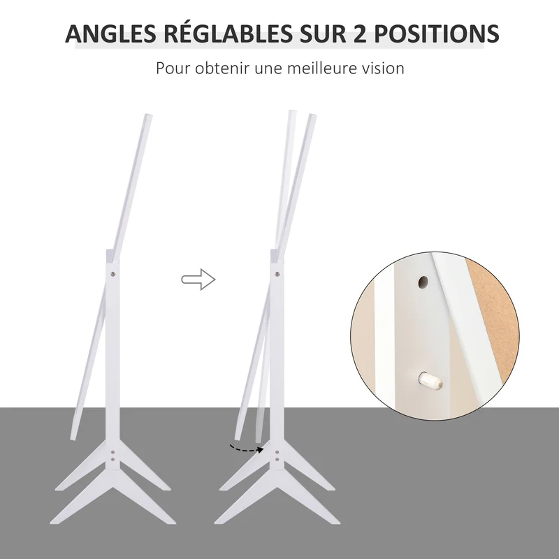 Miroir sur pied dressing chambre 47 x 46 x 148 cm inclinaison réglable 2 angles vue complète classique épuré en MDF blanc 21_0001443