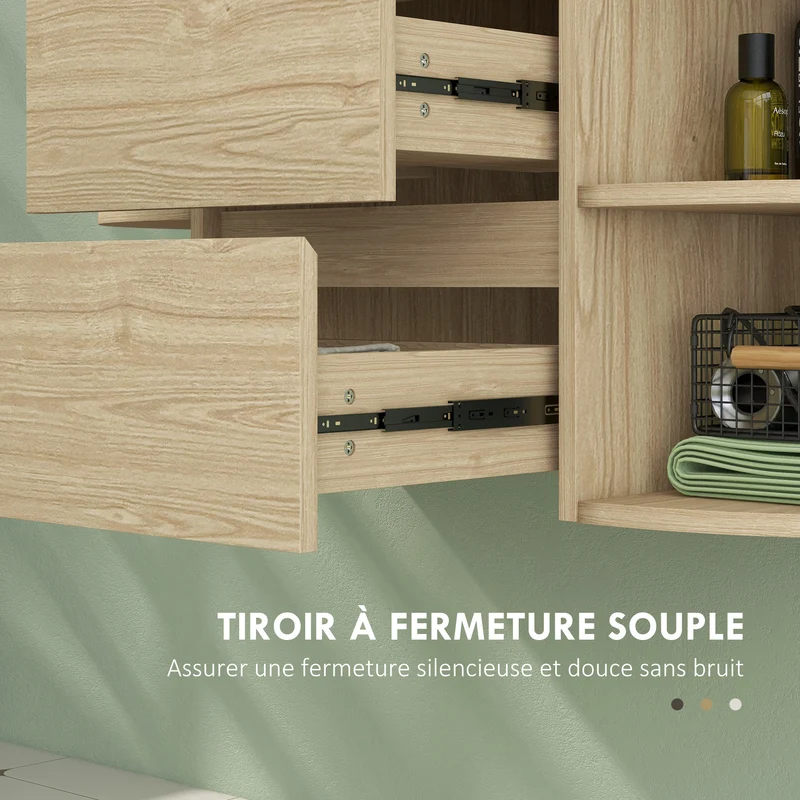 Meuble sous lavabo suspendu gain de place 90 x 45 x 46 cm rangement tiroirs fermeture douce design moderne en MDF marron 21_0002026