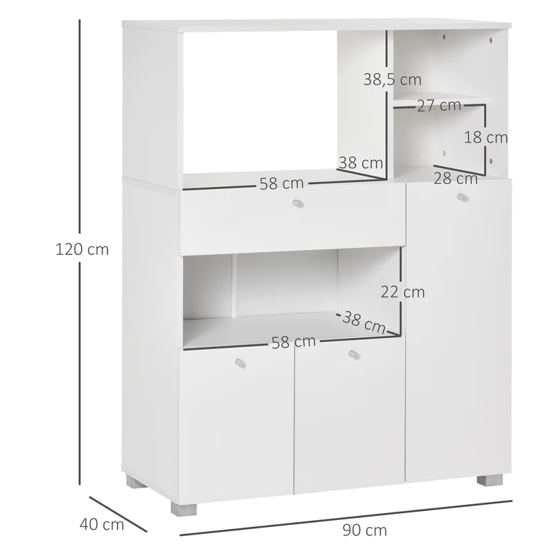 Meuble micro-ondes armoire cuisine 90 x 40 x 120 cm rangement tiroir coulissant moderne salon en bois d'ingénierie blanc 21_0002225