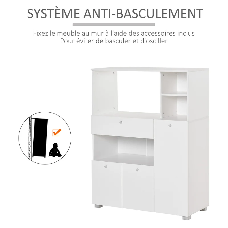 Meuble micro-ondes armoire cuisine 90 x 40 x 120 cm rangement tiroir coulissant moderne salon en bois d'ingénierie blanc 21_0002225