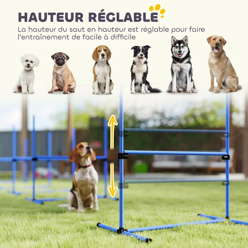 Lot de 4 obstacles d'agilité pour chiens 99 x 65 x 94 cm hauteur réglable montage rapide moderne en polyéthylène bleu 21_0007514