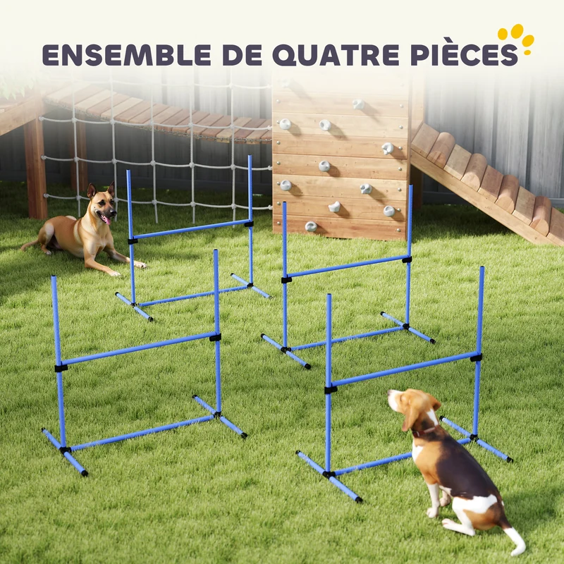 Lot de 4 obstacles d'agilité pour chiens 99 x 65 x 94 cm hauteur réglable montage rapide moderne en polyéthylène bleu 21_0007514
