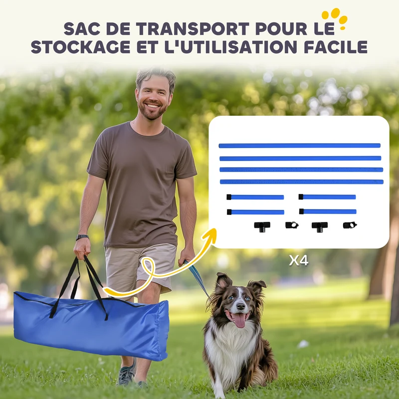 Lot de 4 obstacles d'agilité pour chiens 99 x 65 x 94 cm hauteur réglable montage rapide moderne en polyéthylène bleu 21_0007514