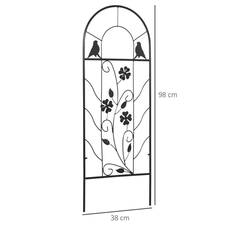 Lot de 2 treillis de jardin pour plantes grimpantes 38 x 98 cm motifs trèfle et oiseau résistant décoratif en métal noir 21_0004319