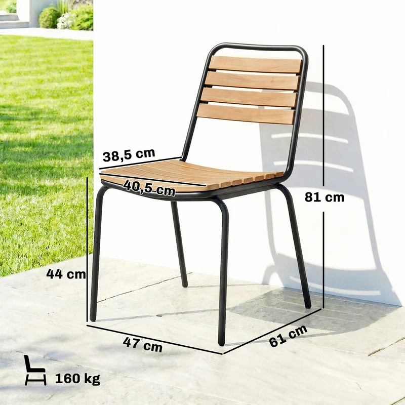 Lot de 2 chaises de jardin empilables 47 x 61 x 81 cm résistantes aux intempéries assise lattes moderne en bois naturel 21_0005400