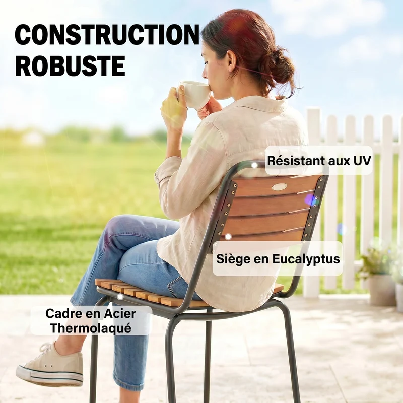 Lot de 2 chaises de jardin empilables 47 x 61 x 81 cm résistantes aux intempéries assise lattes moderne en bois naturel 21_0005400