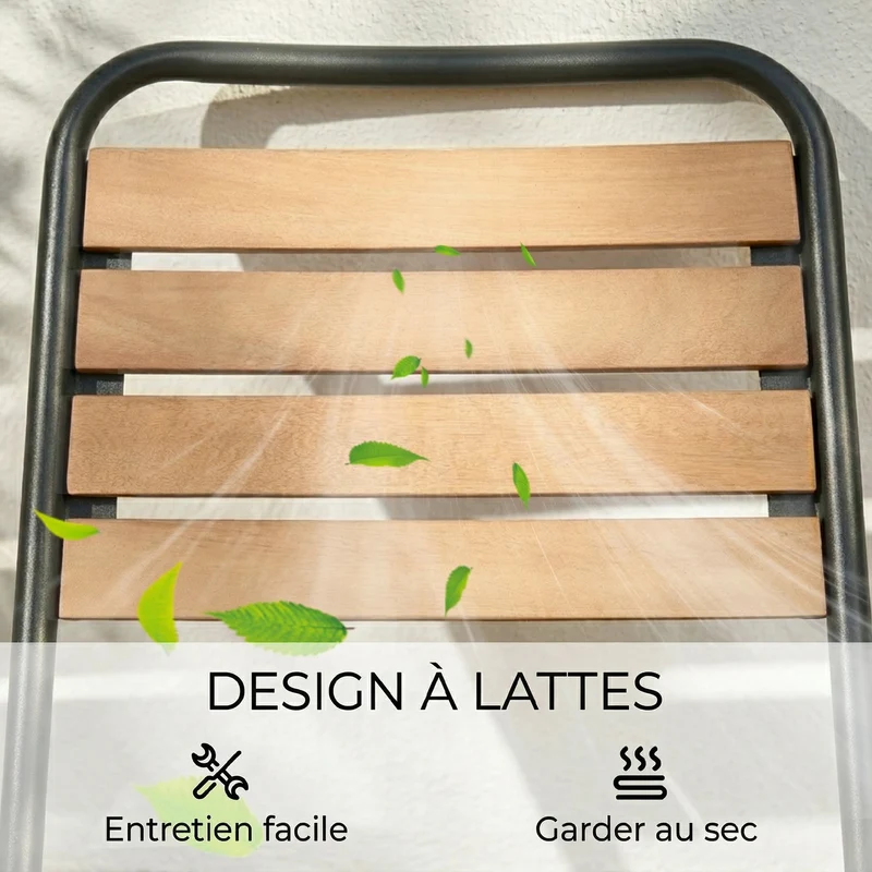 Lot de 2 chaises de jardin empilables 47 x 61 x 81 cm résistantes aux intempéries assise lattes moderne en bois naturel 21_0005400