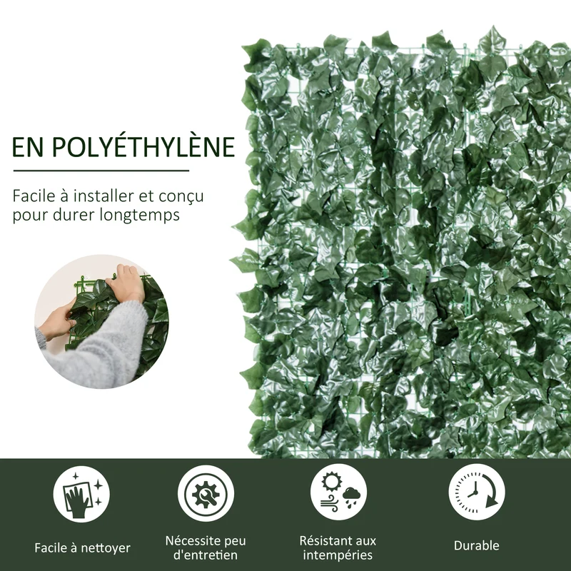 Haie artificielle brise-vue jardin 300 x 150 cm feuillage réaliste pose facile design ambiance cosy en pe vert foncé 21_0003930