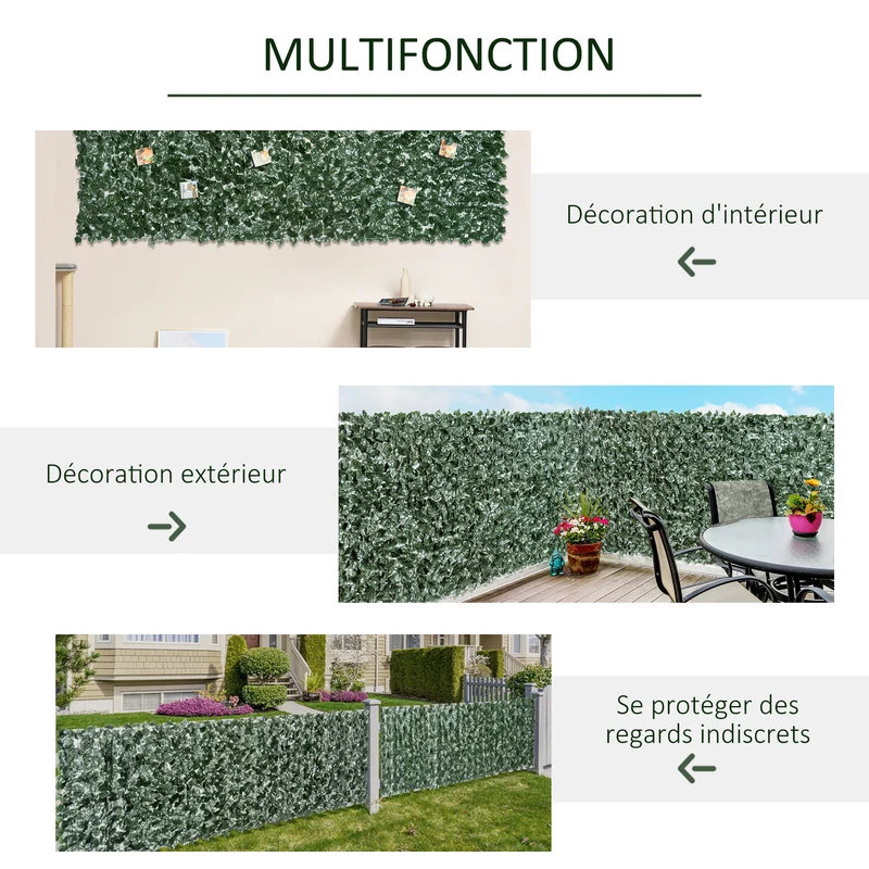Haie artificielle brise-vue jardin 300 x 150 cm feuillage réaliste pose facile design ambiance cosy en pe vert foncé 21_0003930