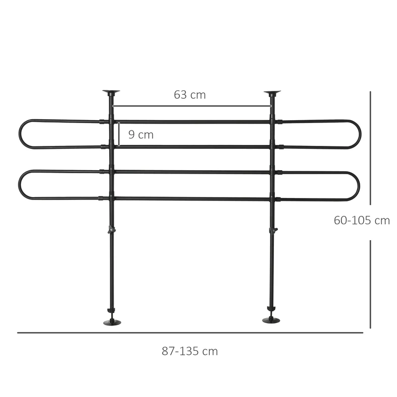 Grille de séparation voiture pour coffre 87-135 x 5 x 60-105 cm sécurité réglable pose sans outil épuré en acier noir 21_0007203