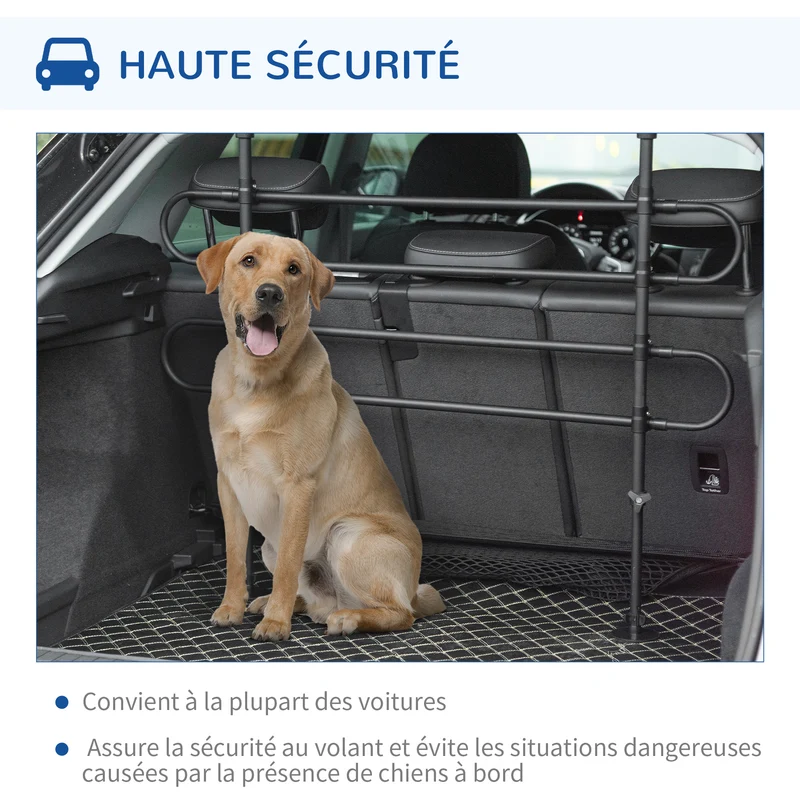 Grille de séparation voiture pour coffre 87-135 x 5 x 60-105 cm sécurité réglable pose sans outil épuré en acier noir 21_0007203