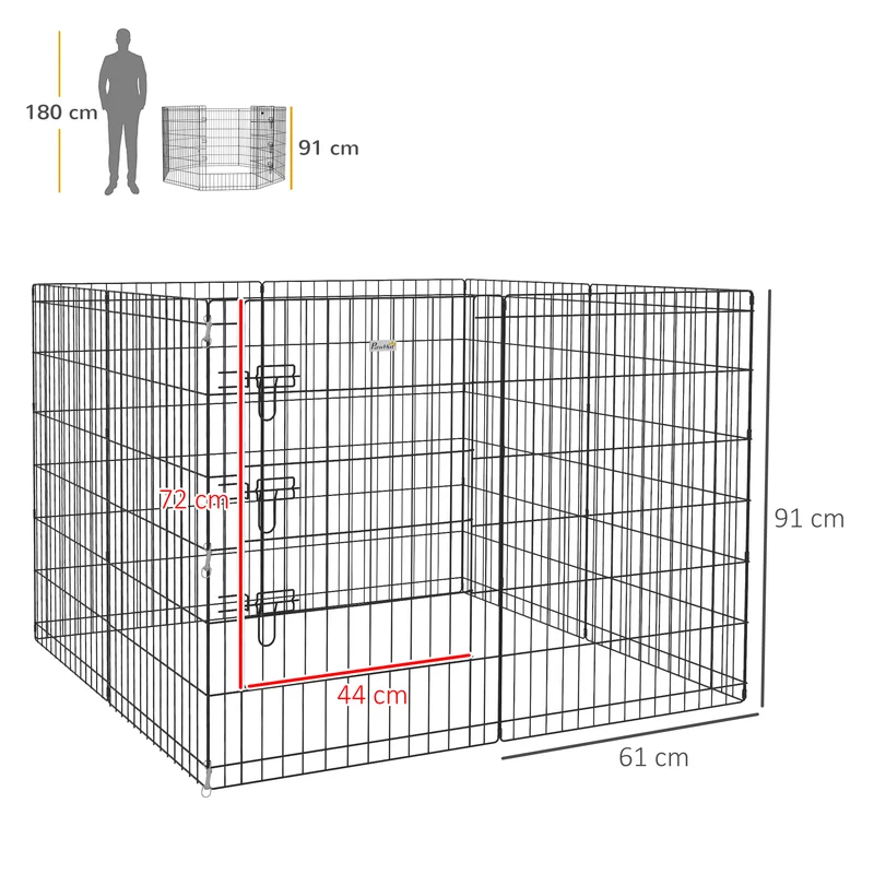Enclos modulable pour petits animaux intérieur 91 x 61 cm porte double verrou montage facile industriel en métal noir 21_0007384