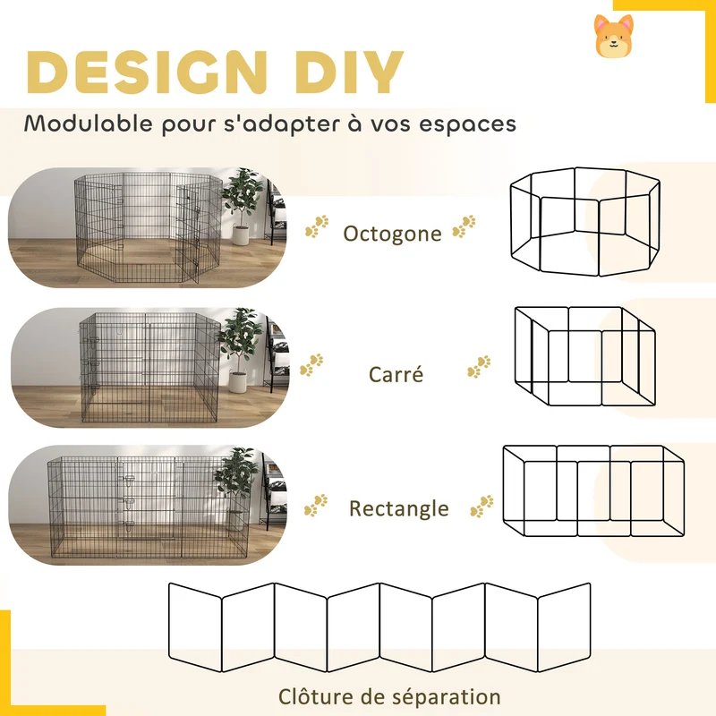 Enclos modulable pour petits animaux intérieur 91 x 61 cm porte double verrou montage facile industriel en métal noir 21_0007384