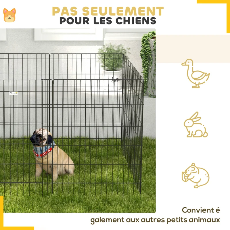 Enclos modulable pour petits animaux intérieur 91 x 61 cm porte double verrou montage facile industriel en métal noir 21_0007384