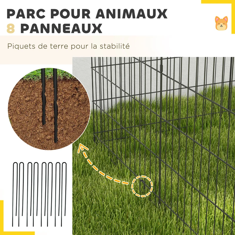 Enclos modulable pour petits animaux intérieur 91 x 61 cm porte double verrou montage facile industriel en métal noir 21_0007384